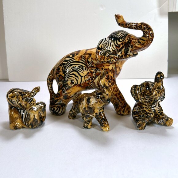 La Vie Glazed Patchwork Elephant Safari Print Figurines Set - Picture 9 of 9